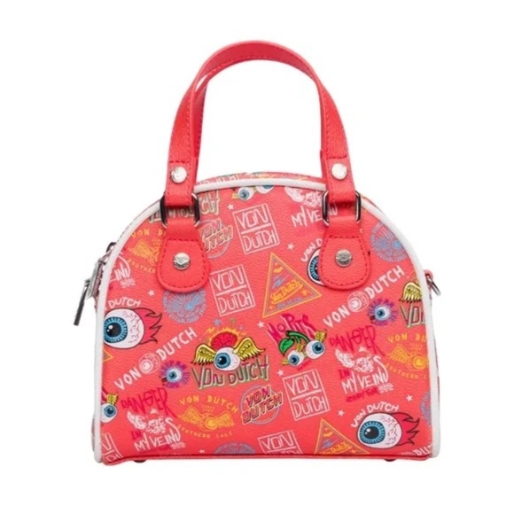 Von Dutch Jax Vibrant Red Orange Patterned Handbag - Picture 1 of 16